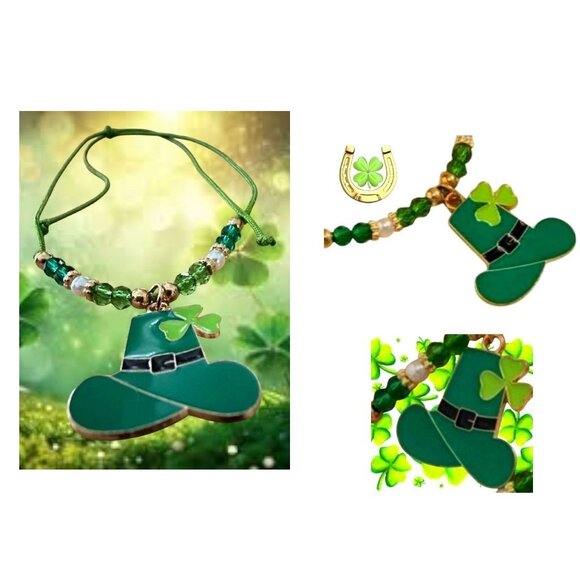 St Patricks Day Knotted String Beaded Bracelet Leprechaun Hat Shamrock C… - Picture 7 of 12